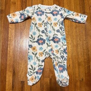 Carter's Cream Floral Fleece Footed One-Piece with Blue & Yellow Flowers